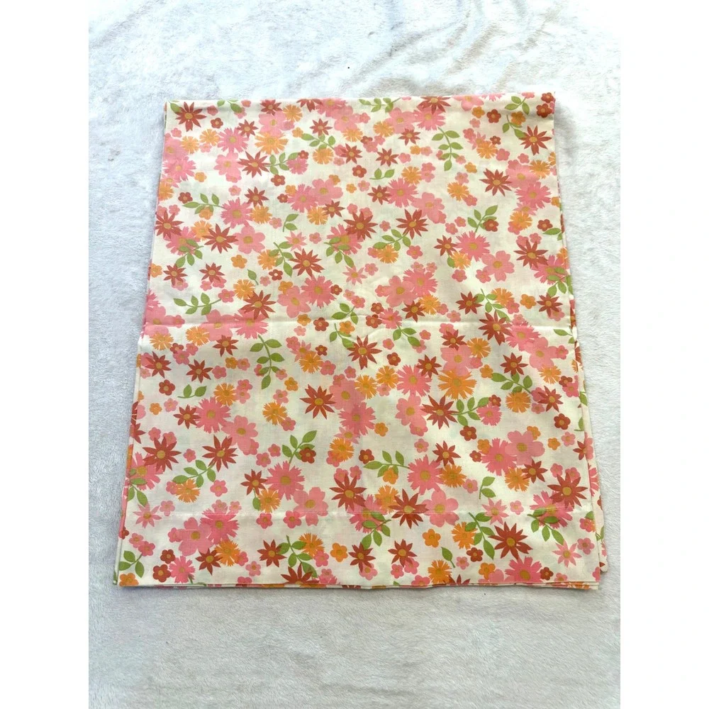 Vintage Sears Perma-Prest Floral Full Fitted Sheet and 2 Pillowcases Pink Orange